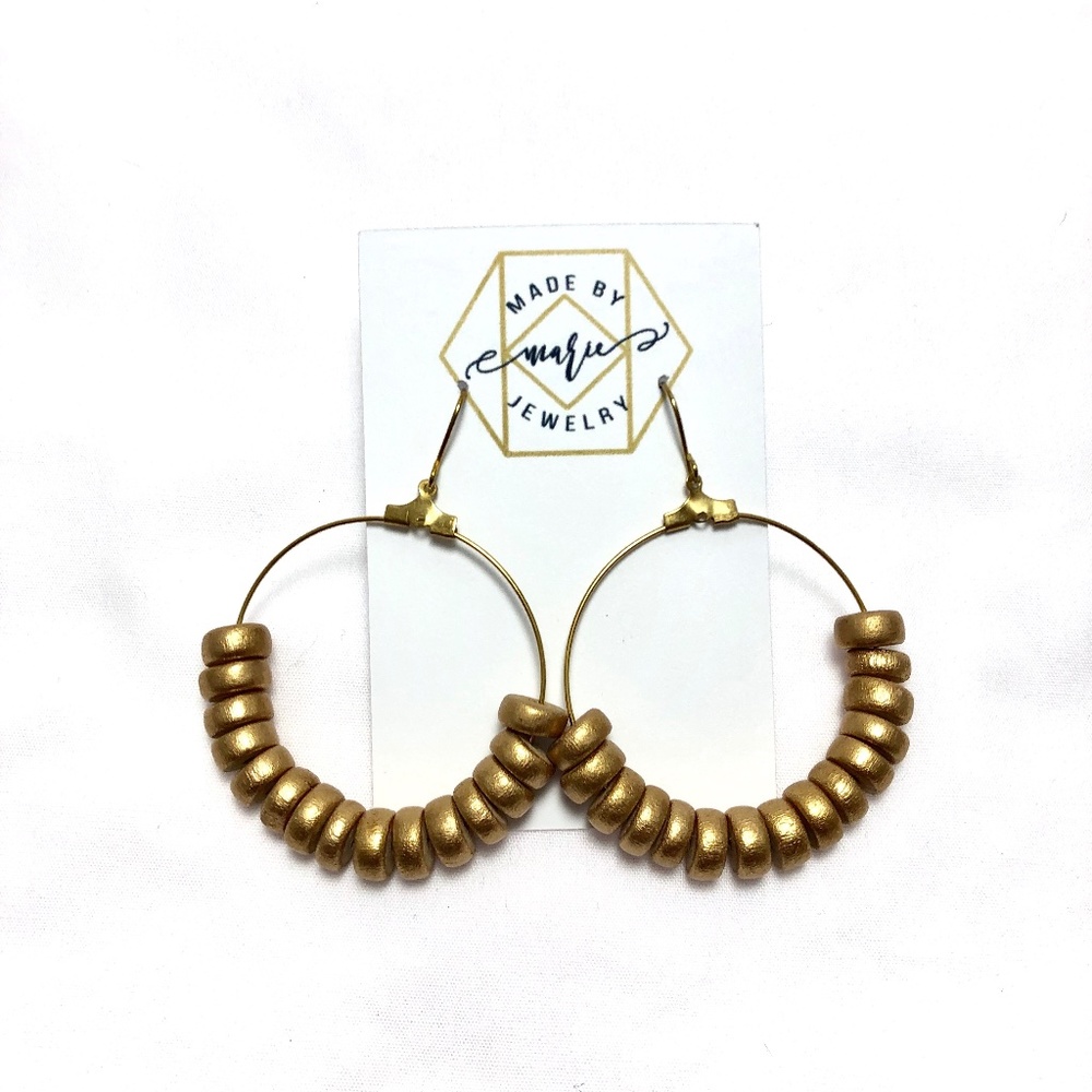 COPY - Handmade Gold Wood Bead Earrings